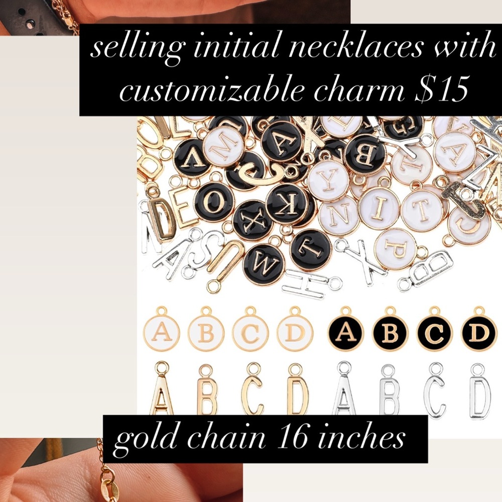 Gold Initial Necklace with Customizable Charm